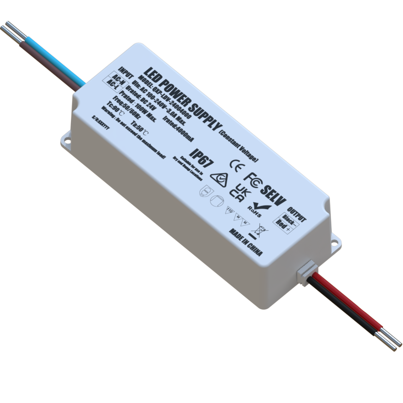 24V 4A 96W IP67 Power Supply with Dual Hardwired Leads