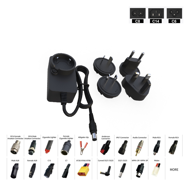 5V–48V 1W–48W flexible interchangeable plug AC/DC power adapters for consumer electronics and global applications
