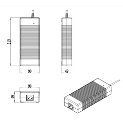 54.6V 7A 382.2W 13S Lithium Battery Charger dimensions 219x90x49mm