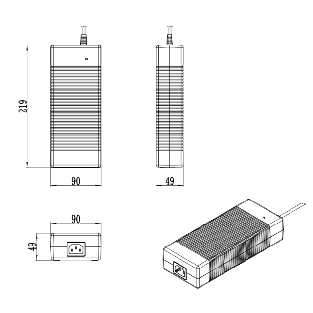 54.6V 7A 382.2W 13S Lithium Battery Charger dimensions 219x90x49mm