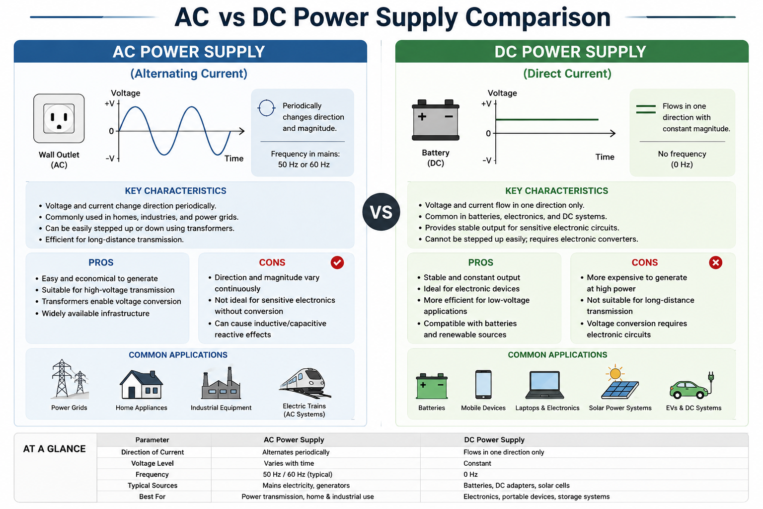 AC vs DC Power Supply Comparison Chart