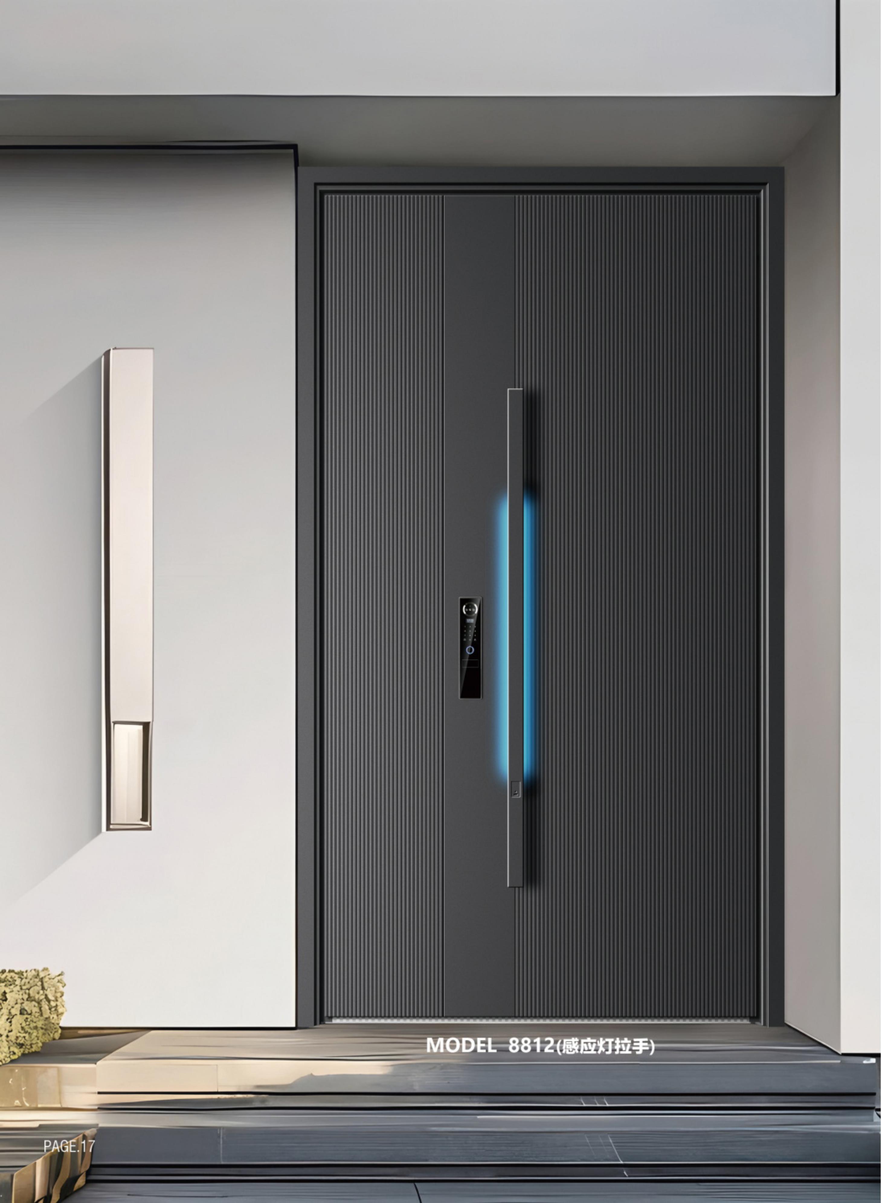 Smart security door with handle-sensing light