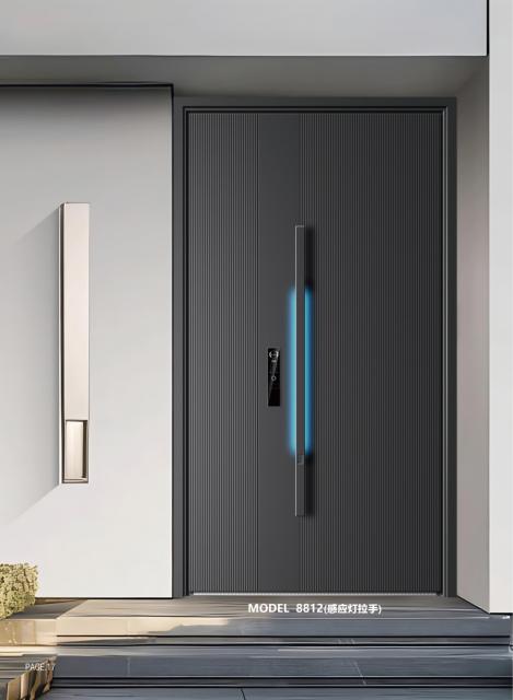 Smart security door with handle-sensing light