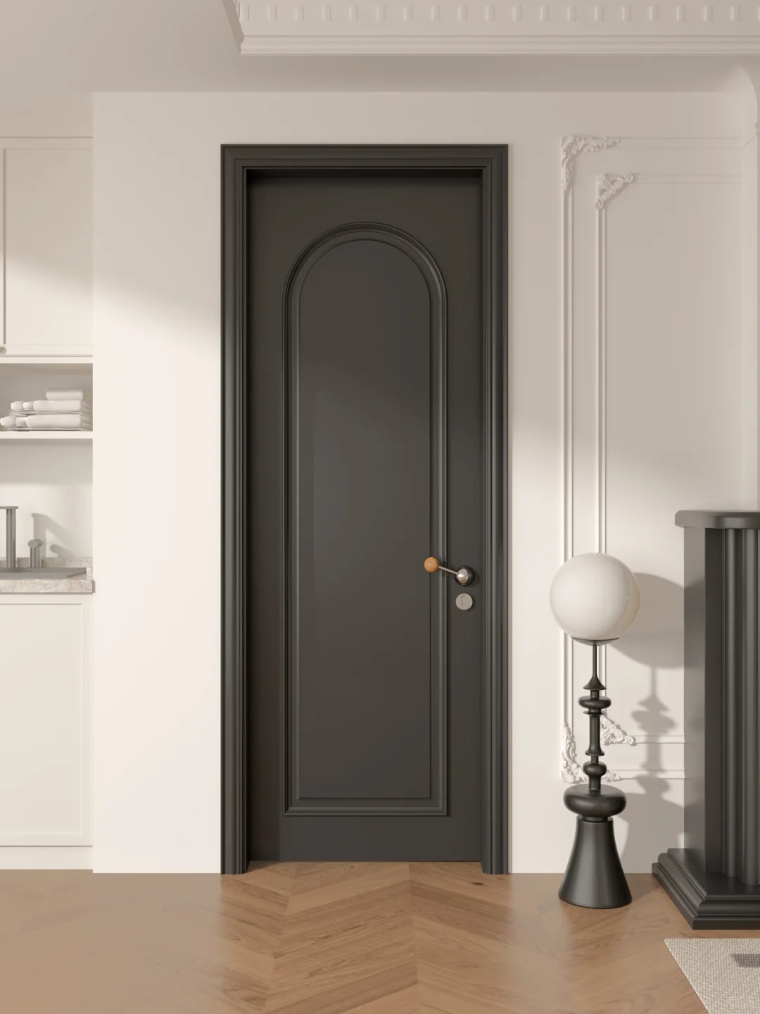 Black French antique solid wood door
