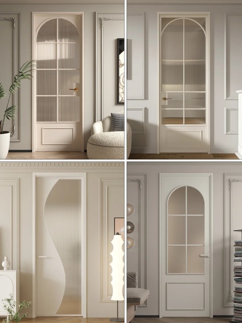 Cream-colored style aluminum alloy retro glass waterproof bathroom balcony door