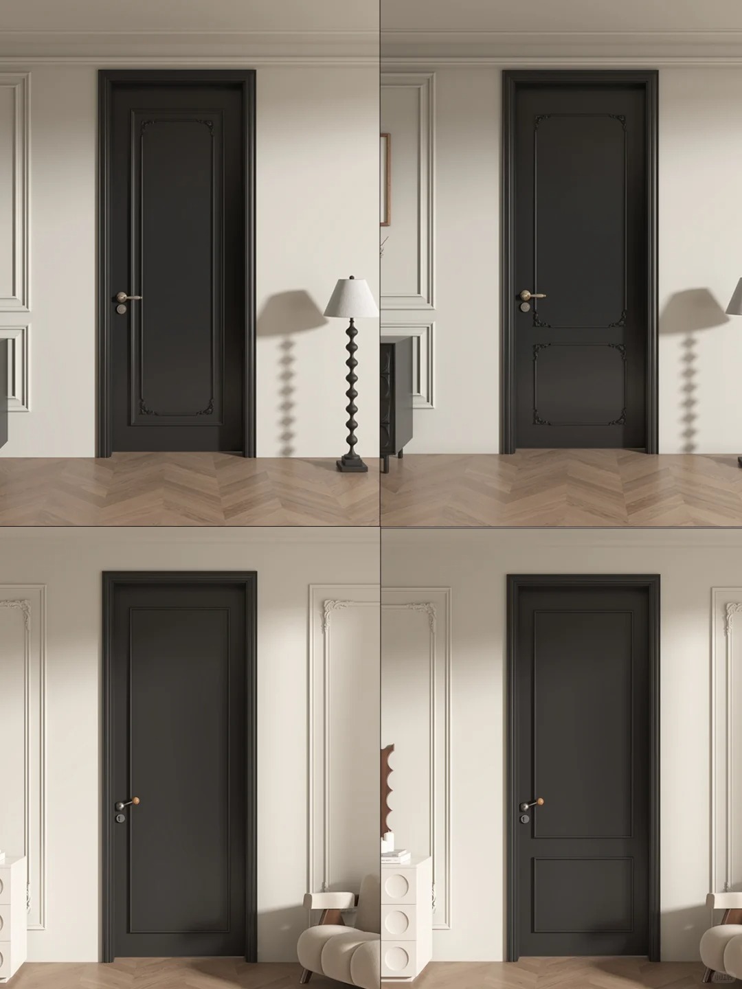 Black French antique solid wood door