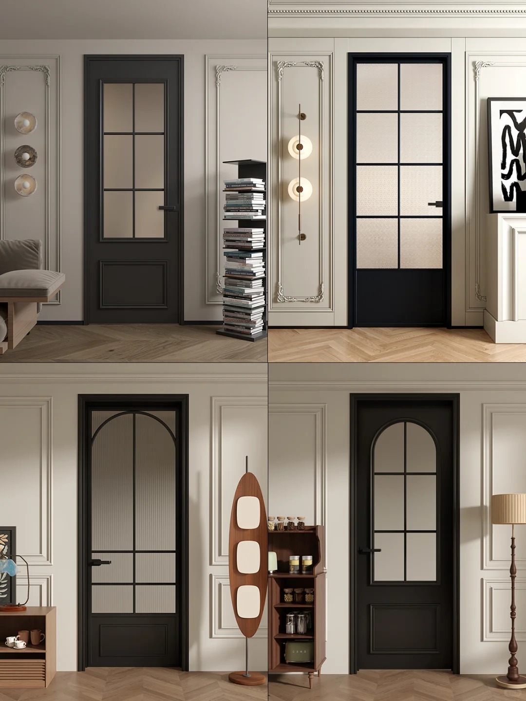 Black French-style aluminum alloy retro art glass door