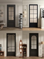 Black French-style aluminum alloy retro art glass door