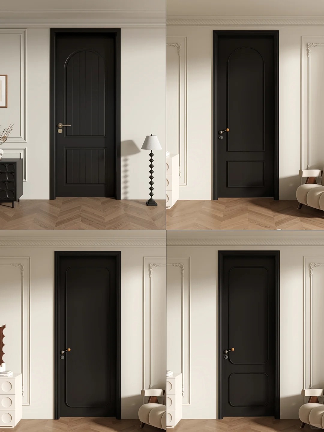 Black French antique solid wood door