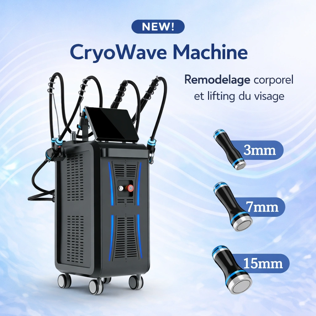 Machine CryoWave de remodelage corporel avec 3 applicateurs 3mm 7mm et 15mm pour lifting du visage et réduction des graisses