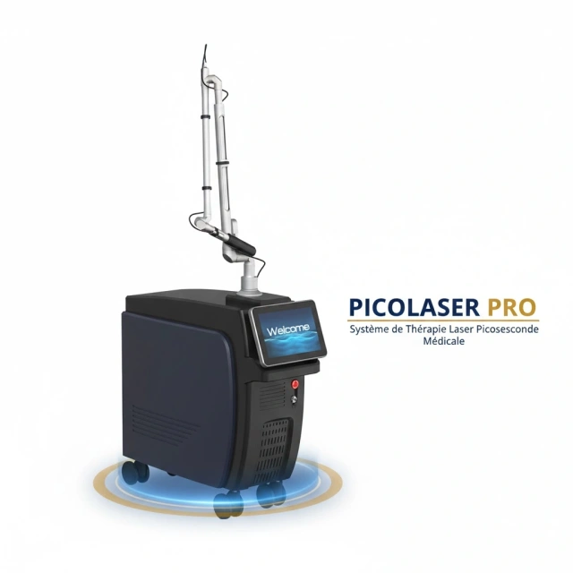 Machine laser picoseconde Picolaser Pro pour détatouage et traitement des pigments avec bras articulé et écran médical
