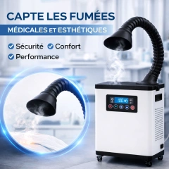 Aspirateur de fumée chirurgicale médical pour laser CO2 avec bras d’aspiration flexible et panneau de contrôle numérique
