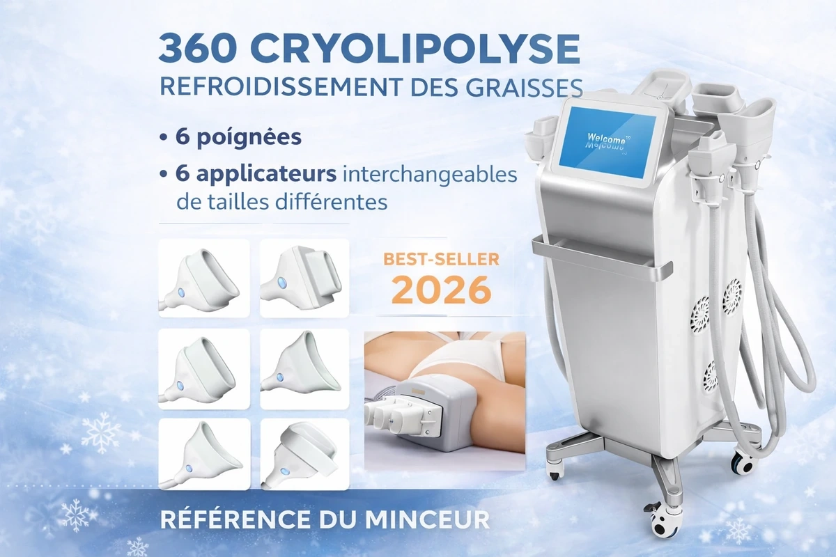 Machine de cryolipolyse 360° refroidissement — 6 poignées & 6 applicateurs | Emmalaser