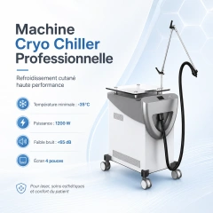 Machine Cryo Chiller professionnelle pour refroidissement cutané en clinique esthétique, température minimale -35°C, puissance 1200 W, faible bruit et écran 4 pouces