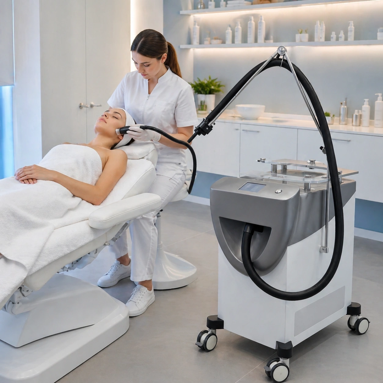 Machine Zimmer Cryo professionnelle pour le refroidissement cutané en institut esthétique et clinique laser.