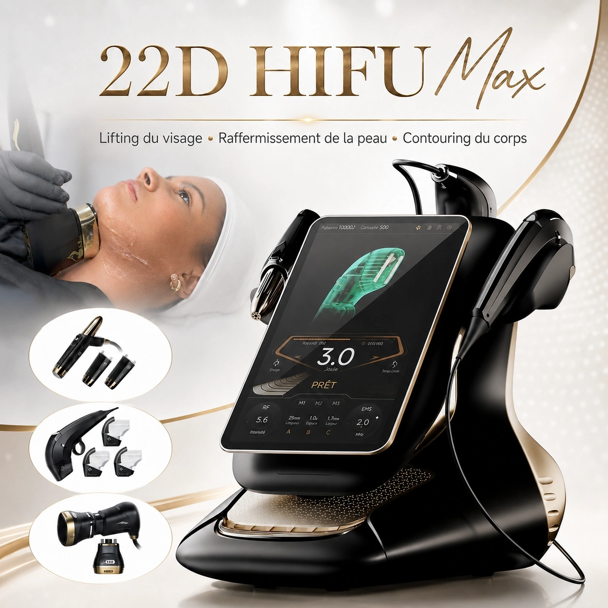 Machine 22D HIFU Max professionnelle pour lifting du visage, raffermissement de la peau et contouring du corps