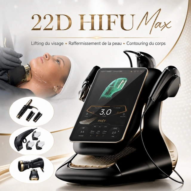 Machine 22D HIFU Max professionnelle pour lifting du visage, raffermissement de la peau et contouring du corps