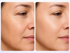 Avant après soin esthétique visage sans texte, amélioration visible des taches pigmentaires, rides, texture de peau et éclat du teint
