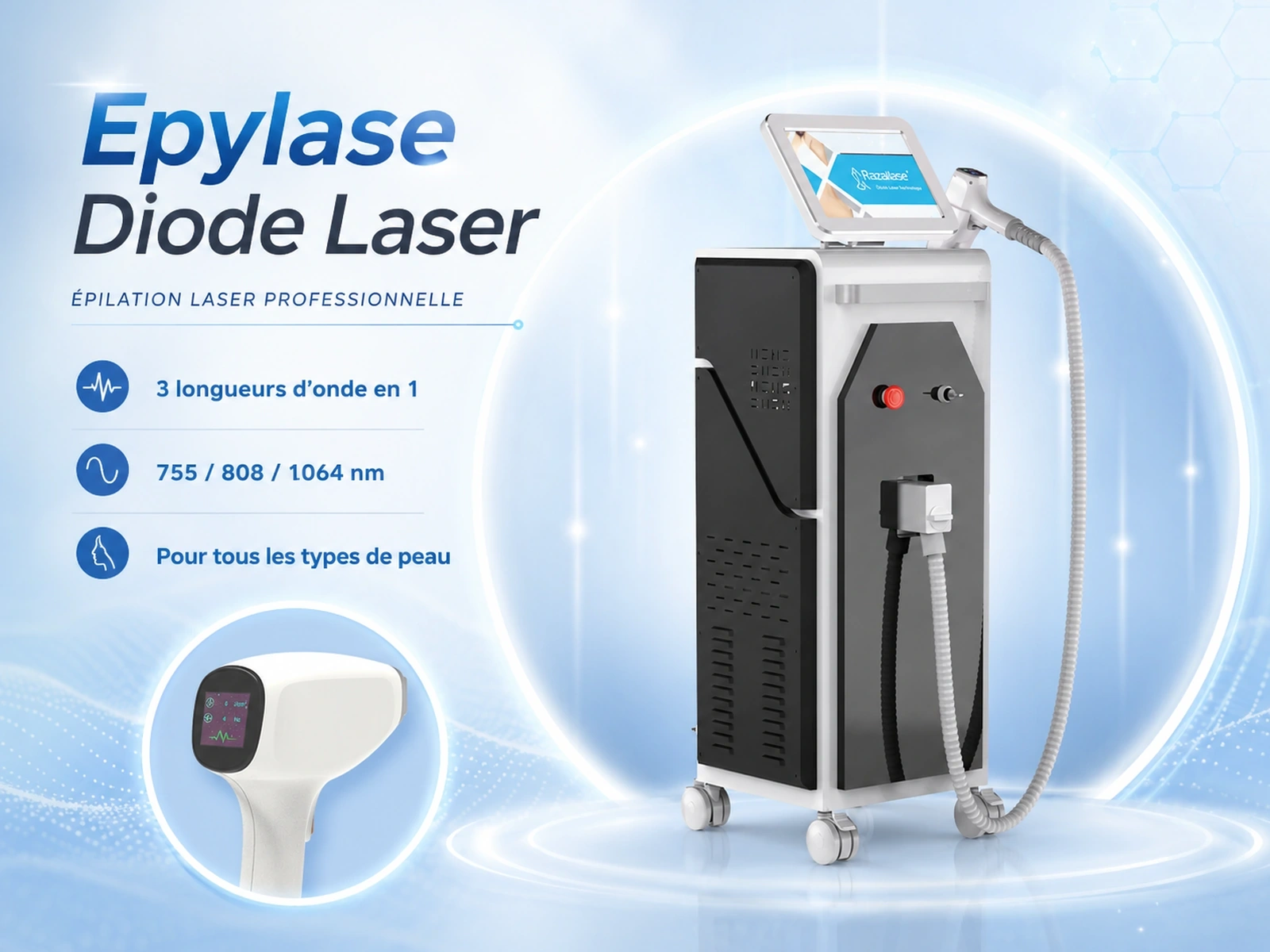 Epylase Laser Diode 755/808/1064 nm pour Épilation