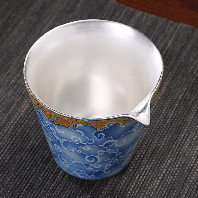 999 Silver Tea Set suit Blue and White Porcelain Purple Sand Cover Bowl Foot Silver Kung Fu Set Household Tea Tasting Cup Gift Box