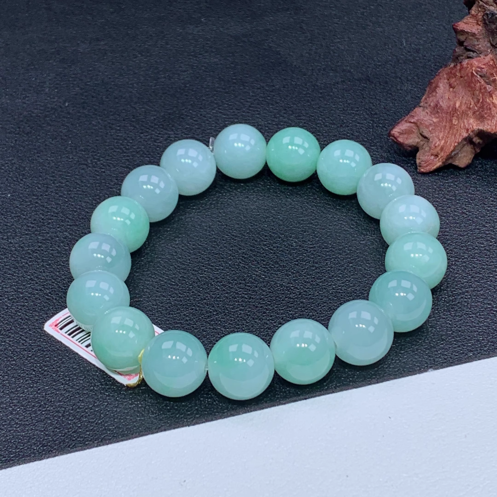 Icy Moist and Delicate Green Float Bead Card 12mm Bracelet/Handchain 1281a Myanmar Natural Jadeite Jade, Free Shipping
