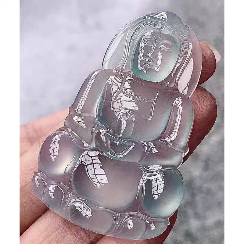 Glass Species Sky-Blue Guanyin Pendant