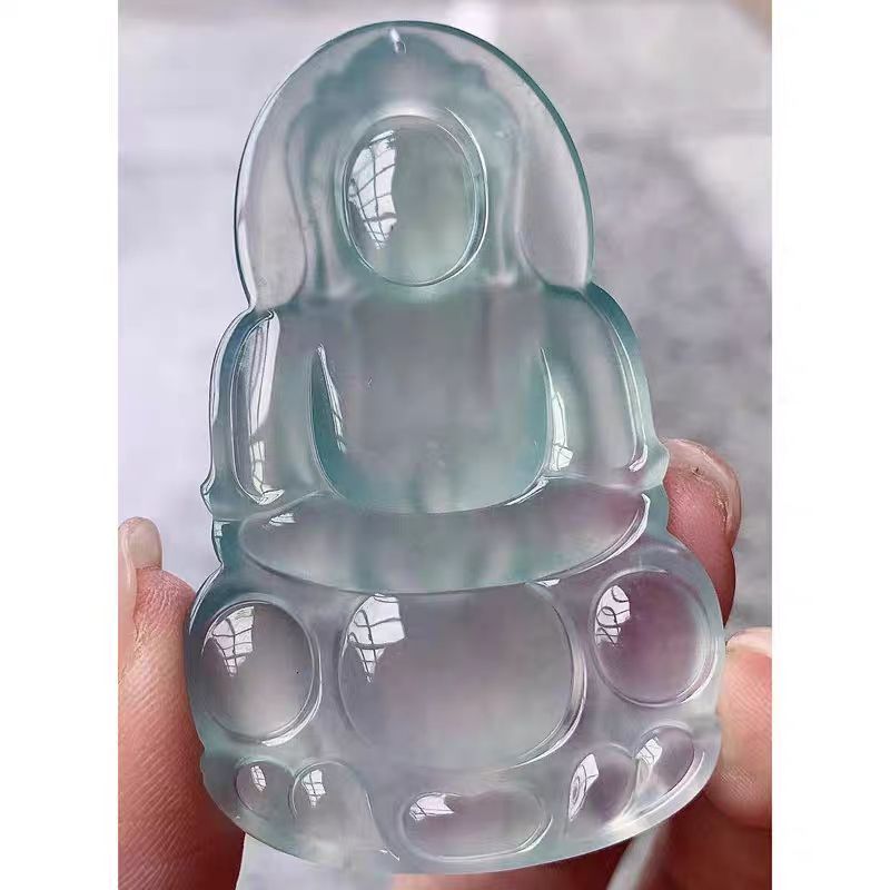 Glass Species Sky-Blue Guanyin Pendant