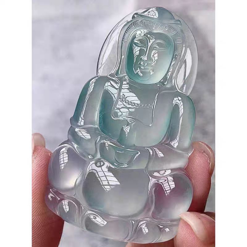 Glass Species Sky-Blue Guanyin Pendant