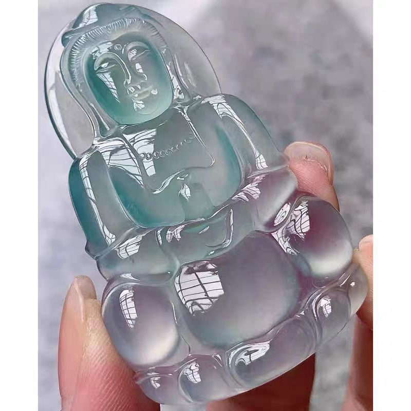 Glass Species Sky-Blue Guanyin Pendant