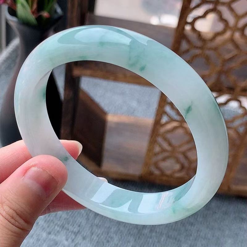 Natural jade · old pit ice seed floating flower formal ring bracelet (61-62mm perfect grade)