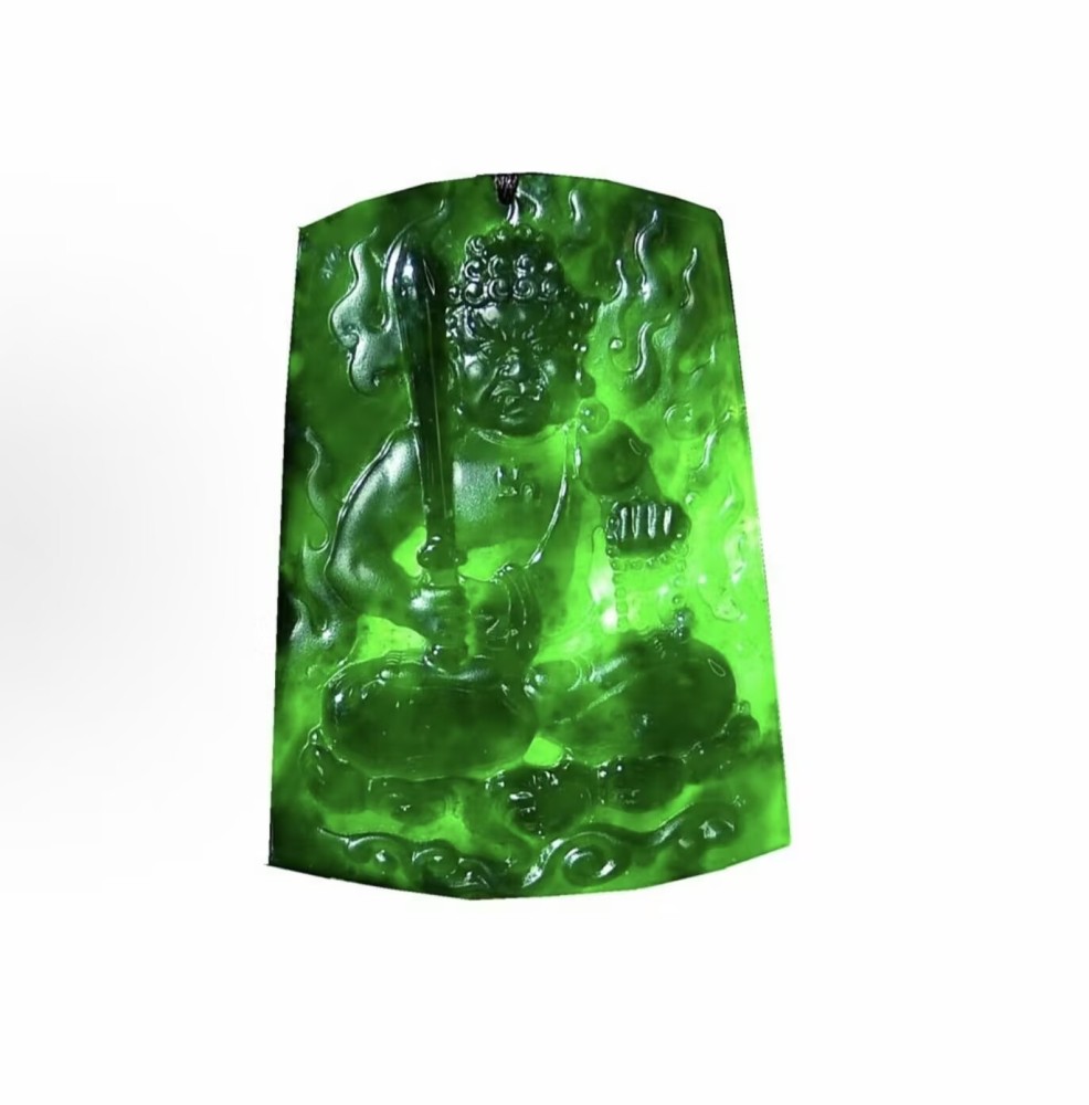 Carved Jade Pendant of Fudo Myoo (Acala) - Large Size, Exquisite Craftsmanship, Translucent Texture, Natural Material, Standard Cut