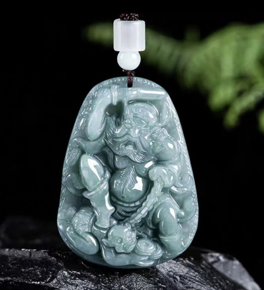 Jade Yawei Zhong Kui Subduing Demons Lucky 糯种 Jade Pendant
