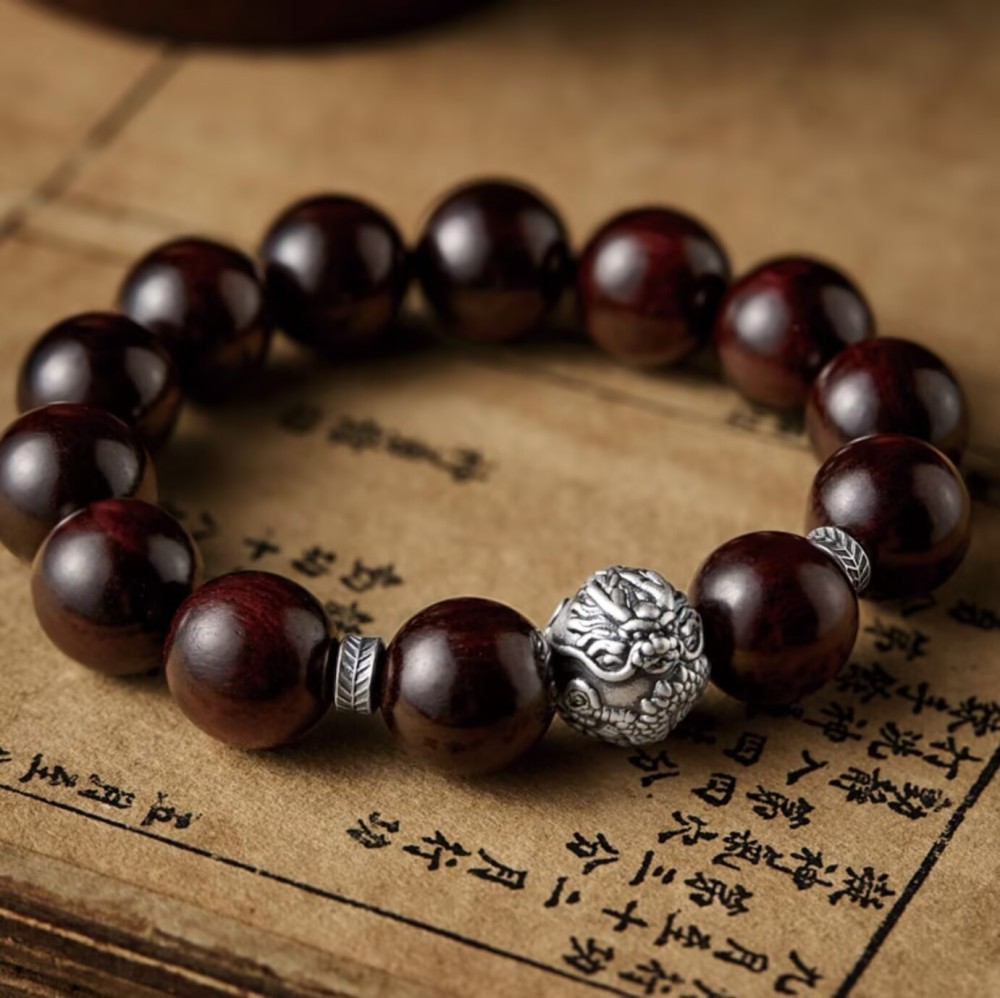 Buddhist Bead Bracelet with Silver Dragon Fortune-Turning Beads for Attracting Wealth and Bringing Good Luck