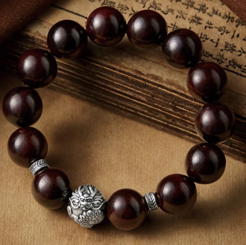 Buddhist Bead Bracelet with Silver Dragon Fortune-Turning Beads for Attracting Wealth and Bringing Good Luck