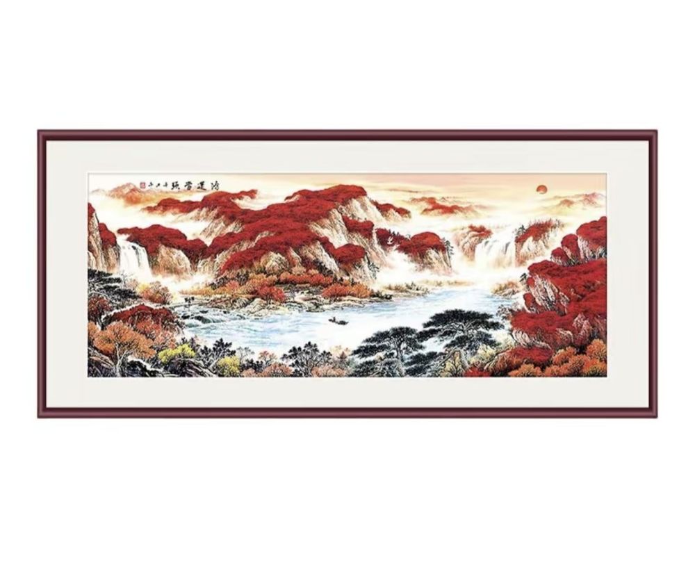green-and-blue landscape scroll painting