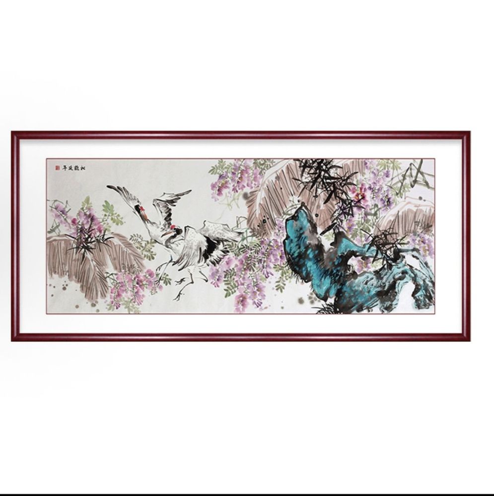 traditional Chinese painting of red-crowned cranes