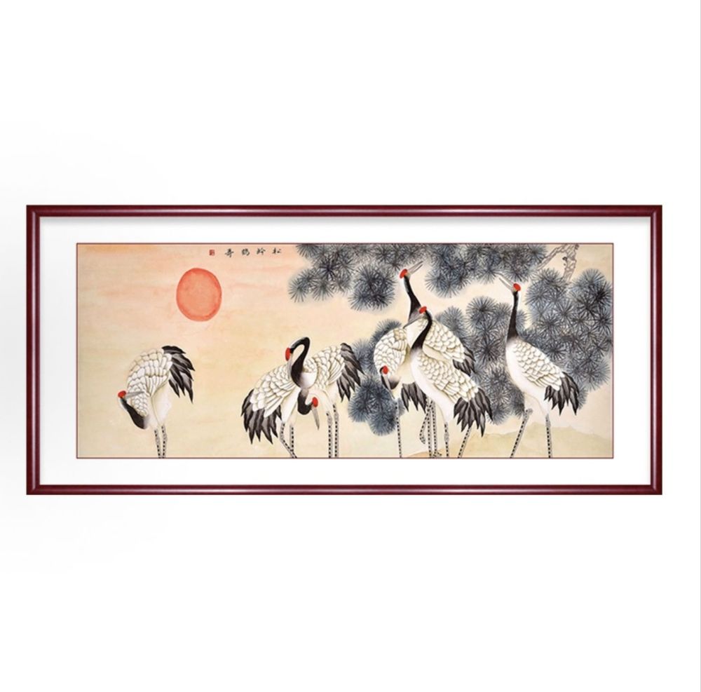 traditional Chinese painting of red-crowned cranes