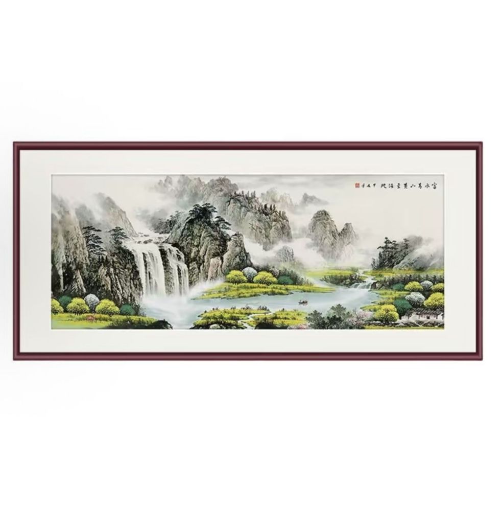 green-and-blue landscape scroll painting