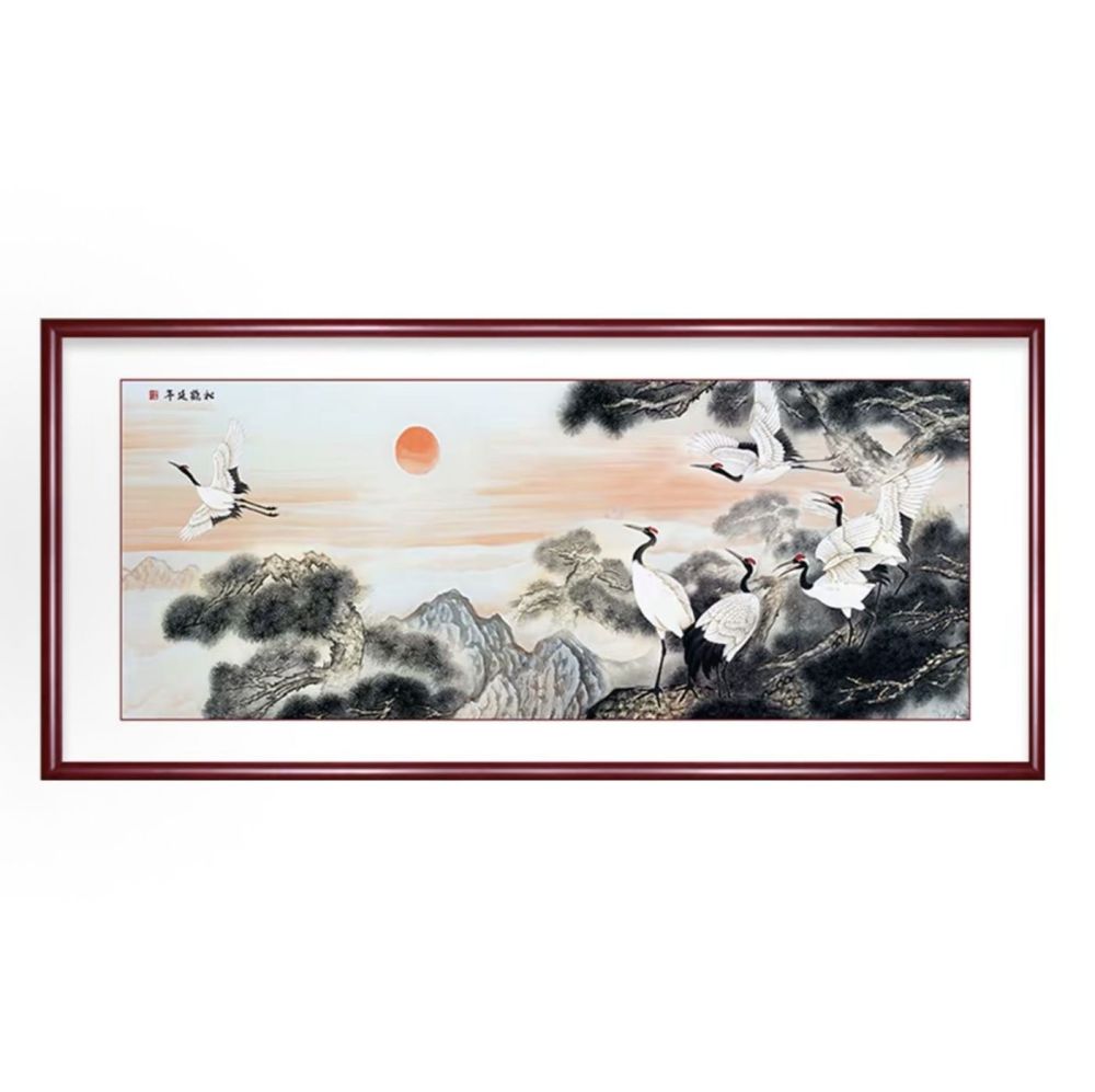 traditional Chinese painting of red-crowned cranes