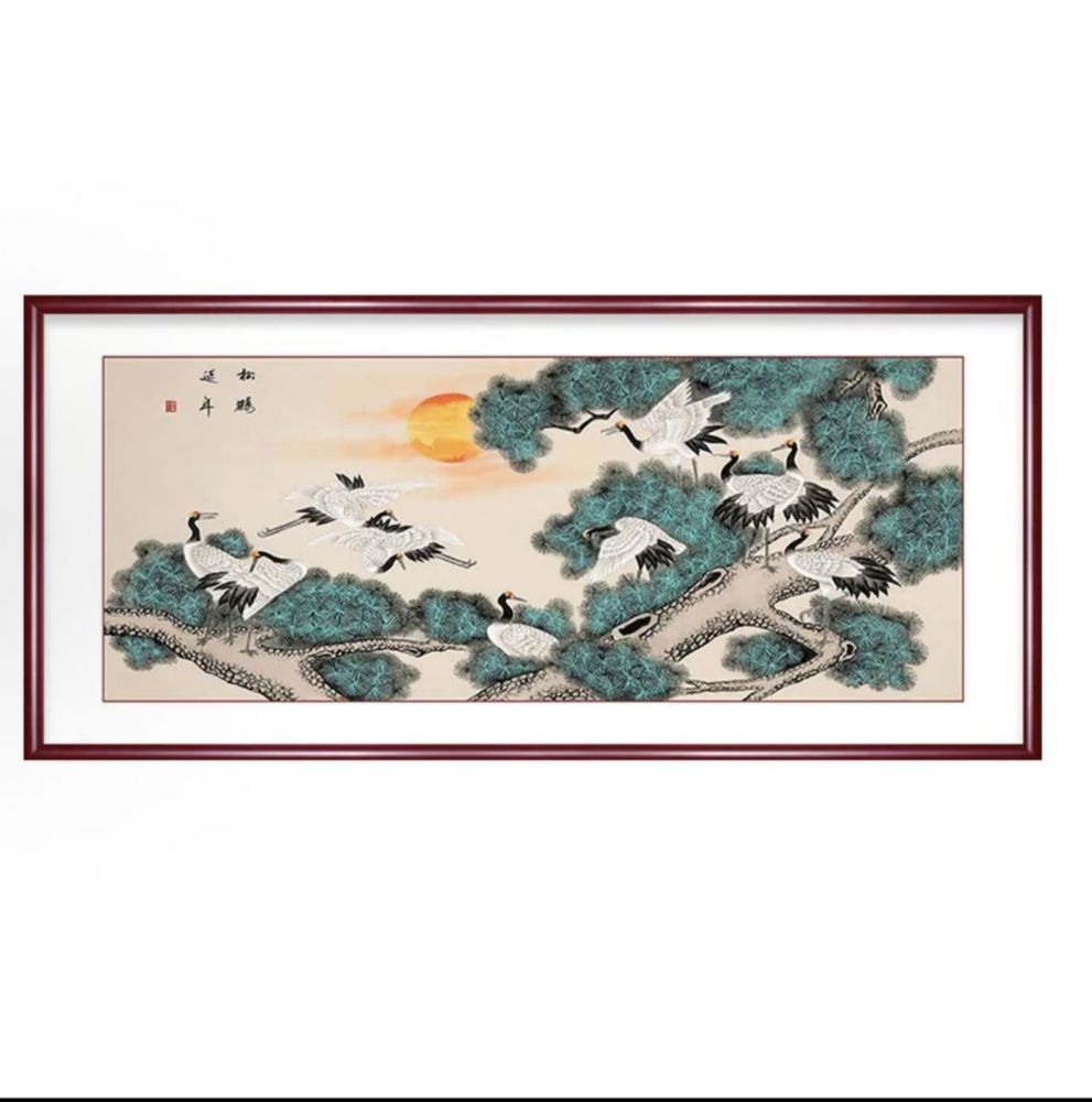 traditional Chinese painting of red-crowned cranes