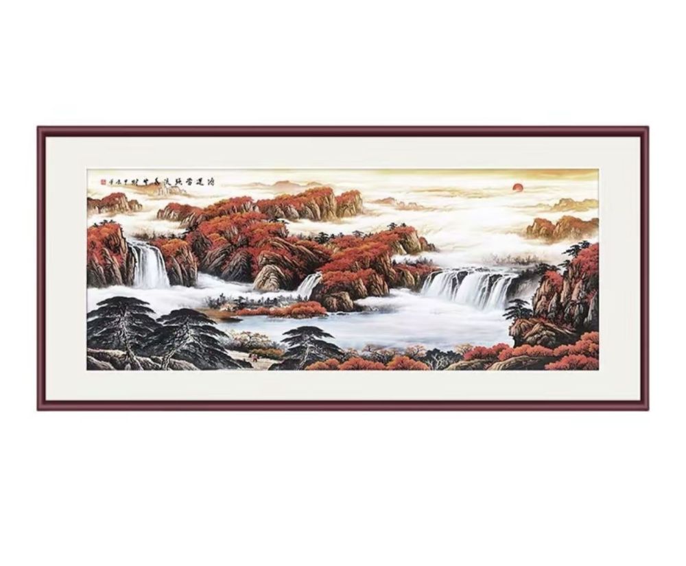 green-and-blue landscape scroll painting