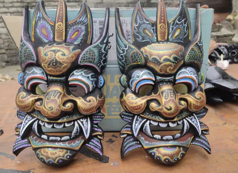 Purely hand-carved Nuo opera masks