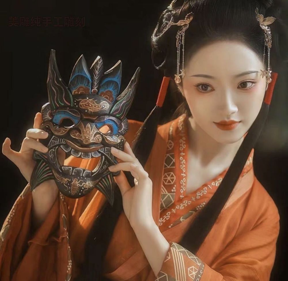 Purely hand-carved Nuo opera masks