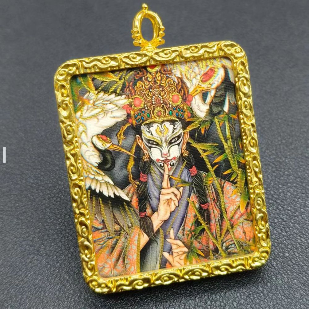 Ethnic-Style Thangka: White Crane Boy Gilded Wealth-Attracting, Fortune-Gathering, Fortune-Bringing Artifact
