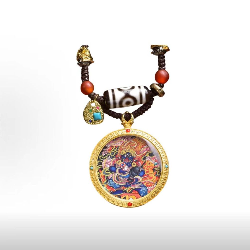 Thangka Black Wealth God Three-Eyed Heavenly Bead Pendant