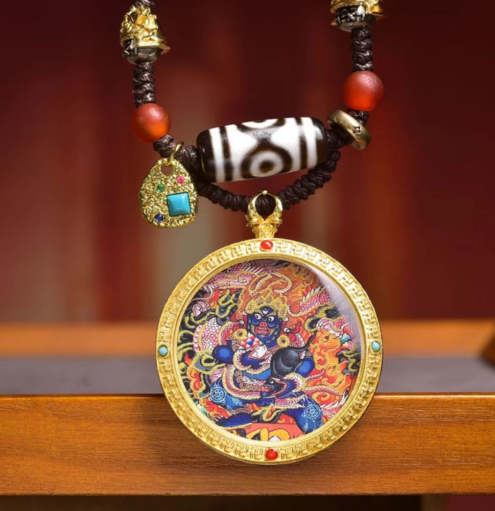 Thangka Black Wealth God Three-Eyed Heavenly Bead Pendant