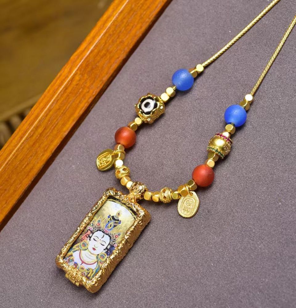 Thangka Manjushri Bodhisattva and Marici Devi Pendant Double-Sided Painted Thangka Guardian Buddha Amulet