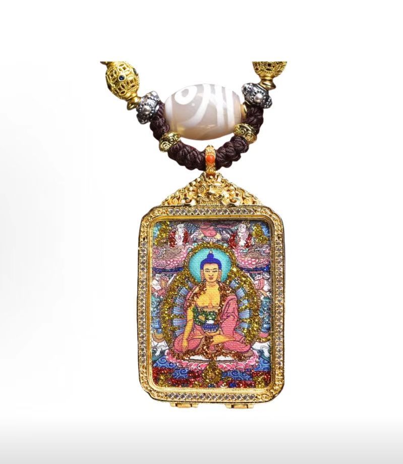 Hand-Painted Shakyamuni Buddha Pendant Wisdom, Enlightenment, Prosperity, Auspiciousness, Peace Tangka