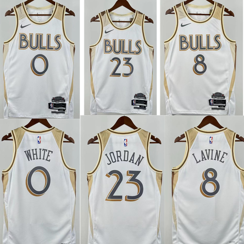 Bulls  NBA basketball jersey, 24 25  jersey, adult men's tank top jersey WHITE 0  JORDAN 23   LAVINE 8
