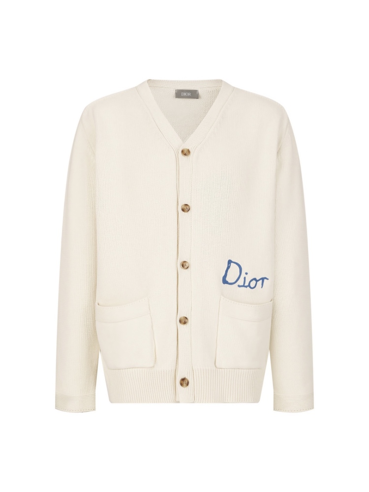 Dior New Embroidered Cotton Blend Buttoned Cardigan Silk